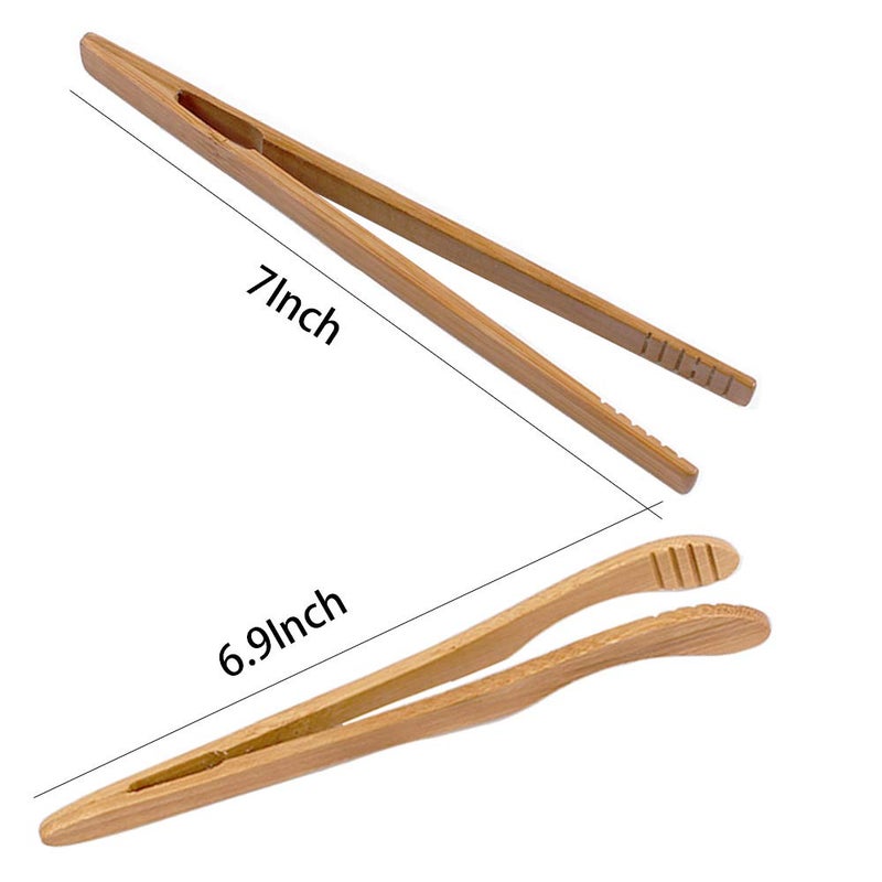 ONERUSUS 4 pack Bamboo Toaster Tongs - 7â€ Reusable Wood Cooking Tongs -Ideal Kitchen Utensil For Cheese Bacon Muffin Fruits Bread- Ultra Grip - Eco-friendly (Yellow-4 pcs) - Image 2
